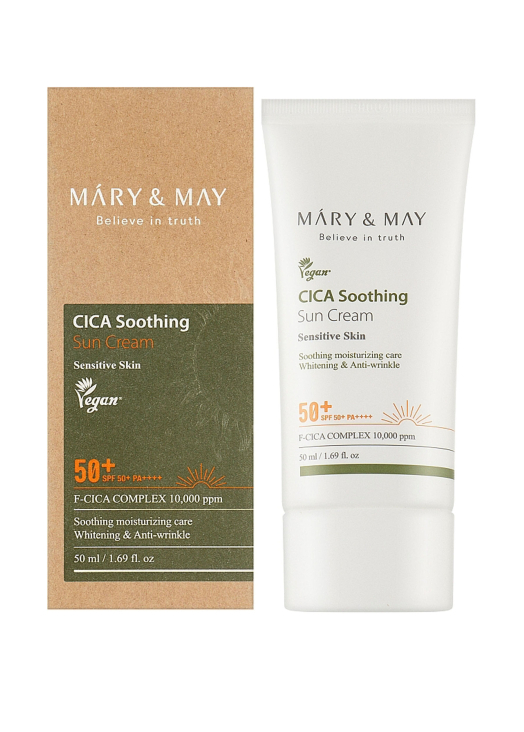 Заспокійливий сонцезахисний крем Mary&May Vegan Cica Soothing Sun Cream SPF 50+ PA++++ 